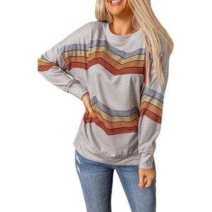 Woman's Chevron Striped Drop Shoulder Long Sleeve Top